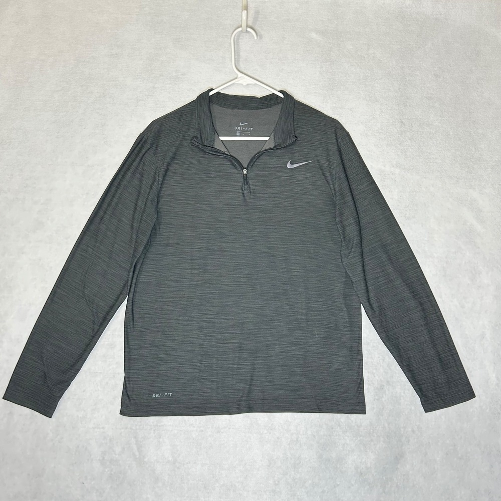 Nike 1/4 Zip Pulllover Long Sleeve Shirt Running Black Gray Mens Large MEDIUM
